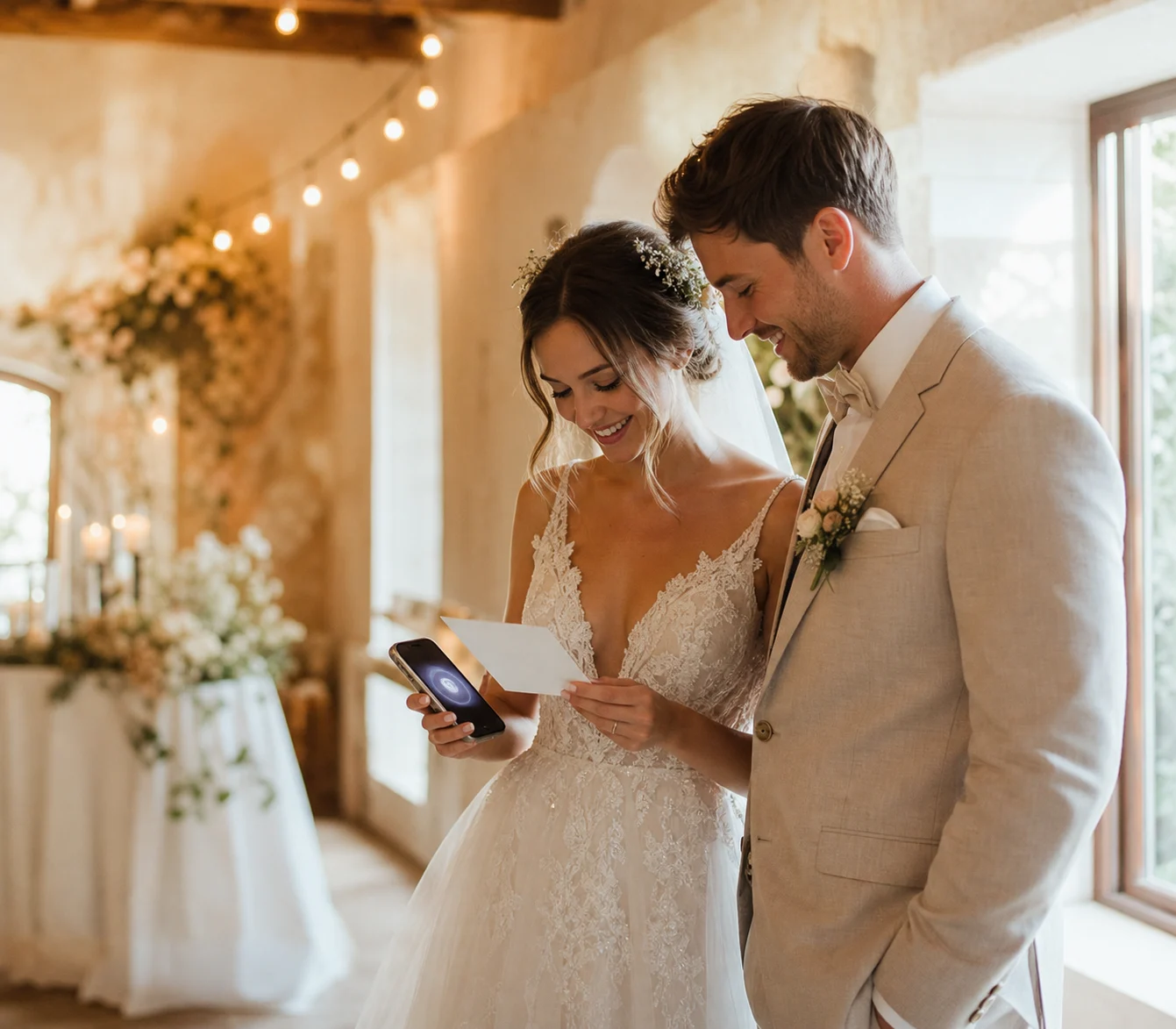 Ein Paar bereitet aus gemeinsamen Erinnerungen ein persönliches Hochzeitslied als Geschenk vor